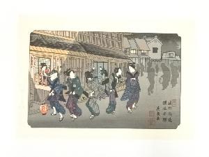 歌川広重・渓斎英泉　木曽街道六十九次　深谷之驛　手摺浮世絵木版画